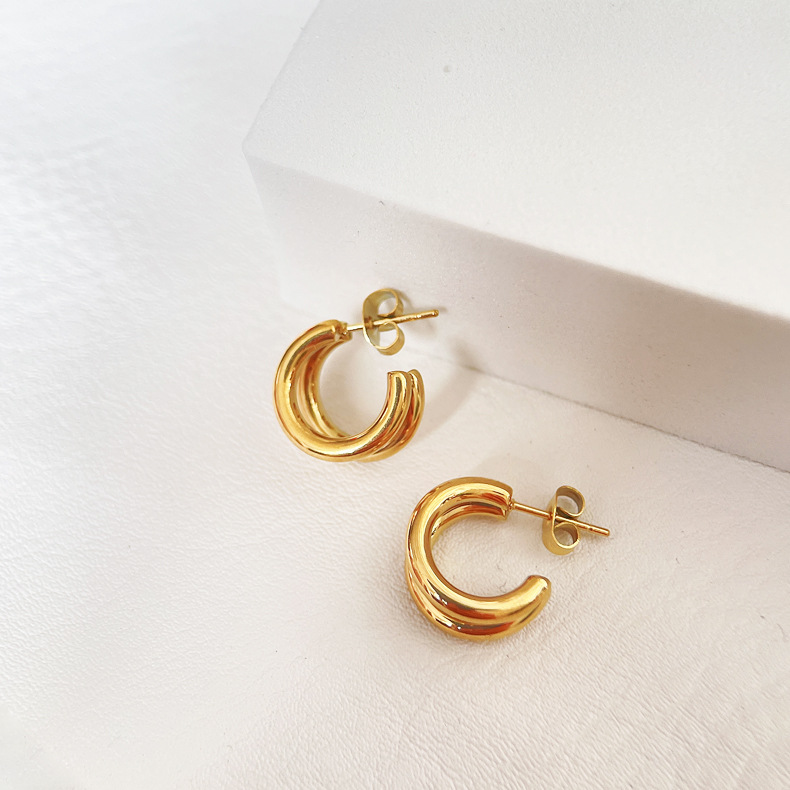1 Pair Quantity Holiday, Street Occasion 1 Pair Fashion C Shape Plating Titanium Steel Earrings