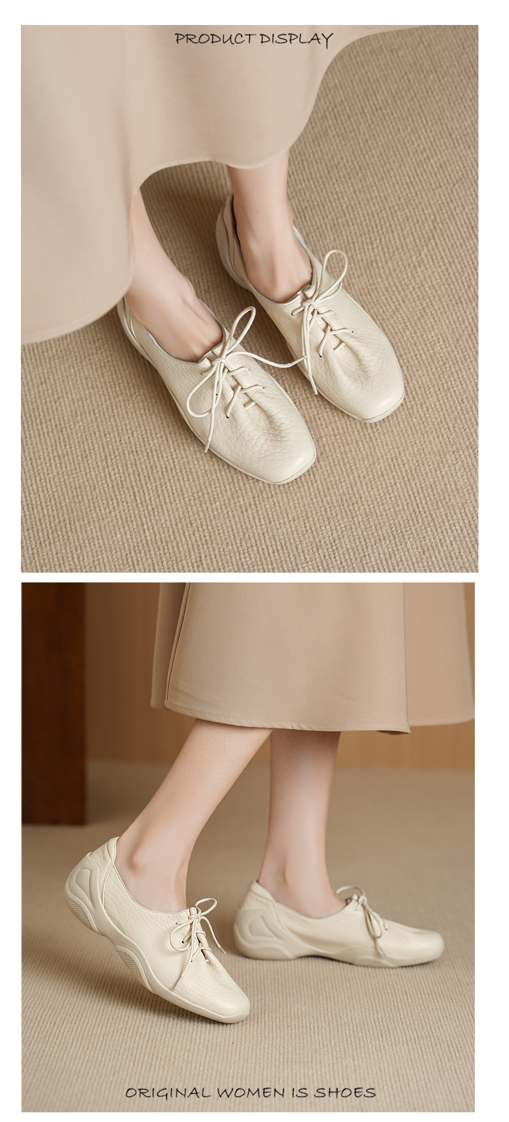 Giày lười nữ da cừu mềm phong cách DeTrain vintage, đế phẳng buộc dây — đen chi tiết 6