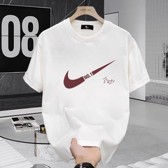 夏の新ピュアコットンメンズ半袖Tシャツ韓国スタイルカジュアルラウンドネックトレンディなブランド服メンズプリントライトラグジュアリートップ