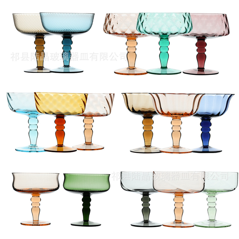 Lujing copa de mediados de la antigua vendimia pétalo copa de vino tinto agua ondulación hilo cóctel taza color creativo pequeña copa de vino