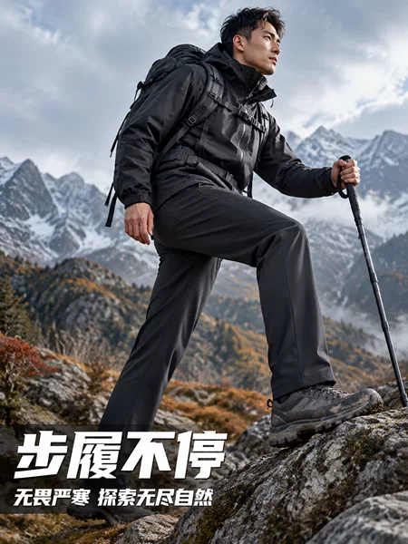 360G thickened and warm, outdoor three-proof fleece-lined autumn and winter men's straight-leg casual pants, softshell versatile hiking pants for men