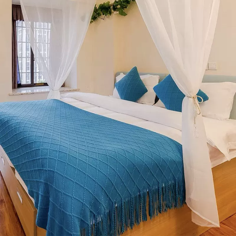 复古简约床尾巾ins民宿床旗盖酒店床上高档装饰网红轻奢提花流苏