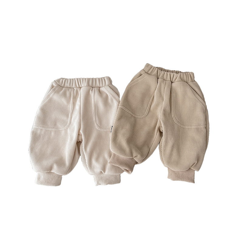 INS pantalones de bebé Otoño e Invierno estilo coreano bebé atado al tobillo forrado de lana engrosado pantalones casuales Invierno Pantalones cálidos para niños moda