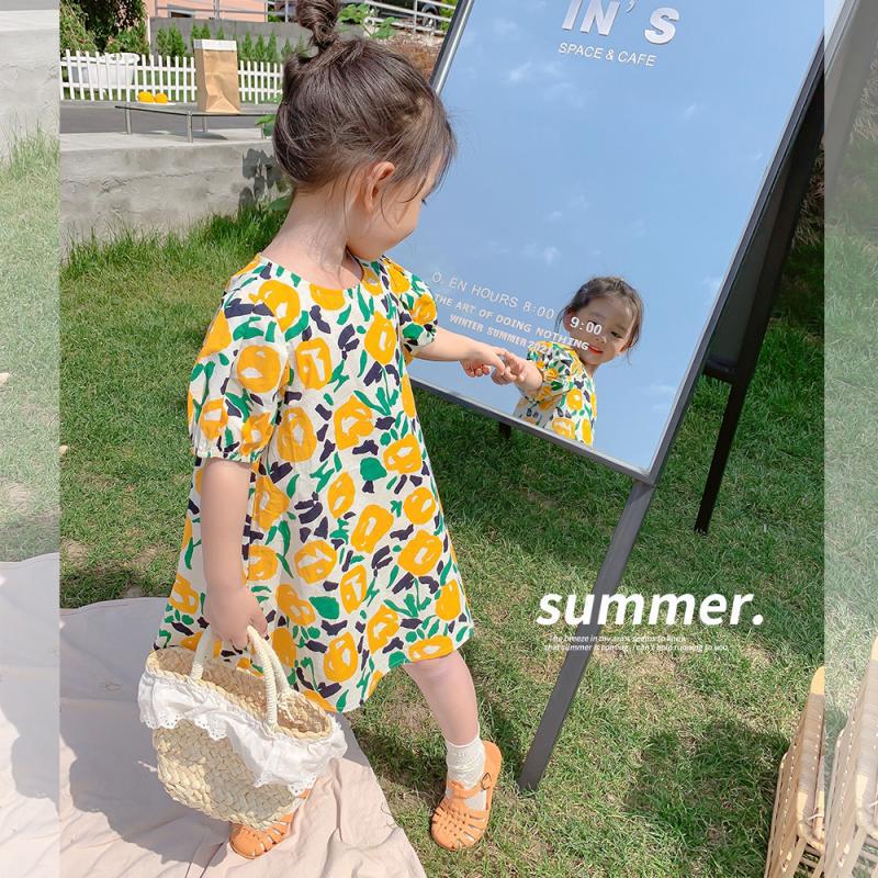 girl 2021 summer new pattern children Korean Edition Dress Children Fashionable Floral skirt baby Sweet Princess Dress
