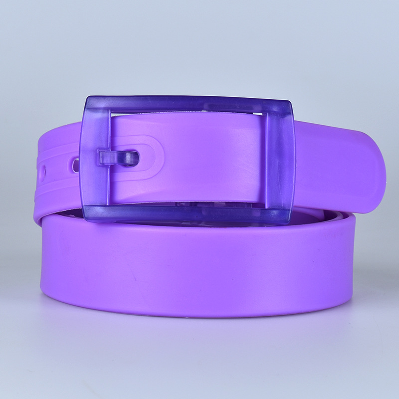 Cinturón unisex de silicona colorida con hebilla de pin, color caramelo, sin metal, cinturón de plástico blanco y rojo para pantalones, venta directa de fábrica