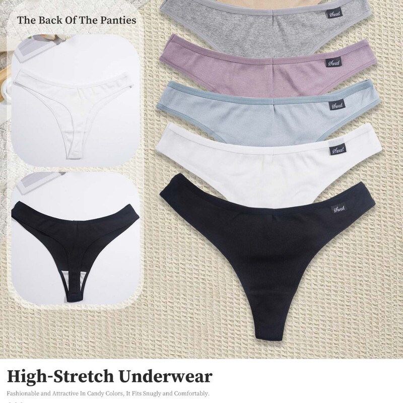 Cross-Border Exclusive Supply of Pure Cotton Underwear, Thongs, Solid Color Ribbed, Comfortable, Soft, Seamless, Breathable, Close-Fitting, Skin-Friendly
