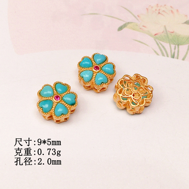 Natural turquoise round table accessories s925 silver gold-plated bracelet necklace string decoration diy handmade beads semi-finished products