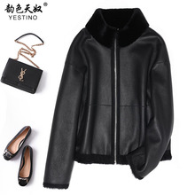 2025冬季新款羊毛皮毛一体外套女短款两面穿高领显瘦真皮皮草大衣