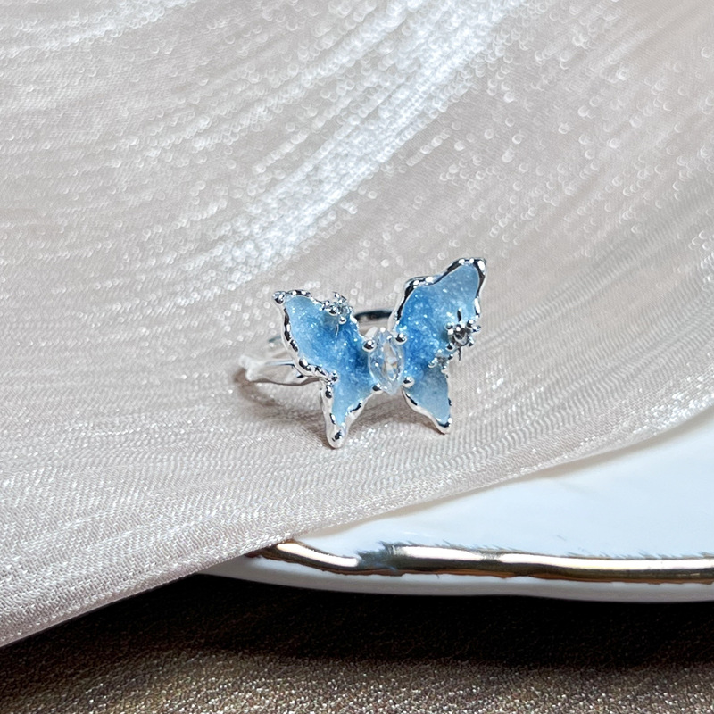7g Weight Open Rings Classification One Size Ring Size 1 Piece Quantity Date, Tea Party Occasion Copper Material Flower, Butterfly Pattern All Seasons Season Women's Gender Enamel Design Princess, Sweet Style Wholesale Jewelry Princess Sweet Flower Butterfly Copper Enamel Open Rings 11