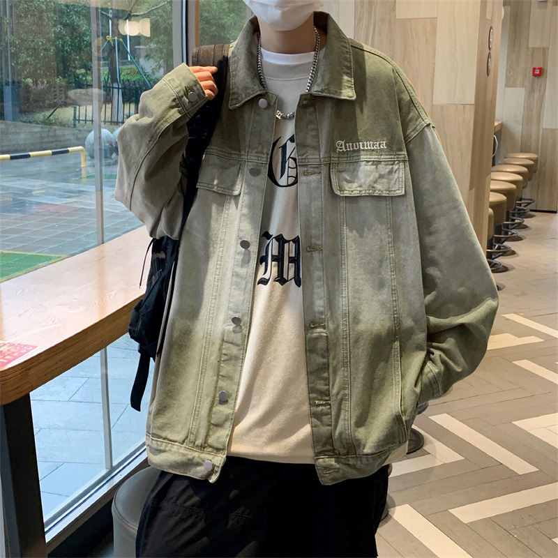 美式潮牌复古情侣牛仔外套春秋季渐变上衣宽松痞帅工装休闲夹克男|undefined