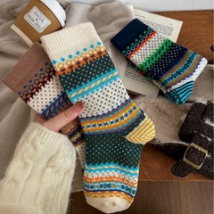美式輕奢復古民族風粗線咔嘰街頭風費爾島情侶ins中筒堆堆襪子女