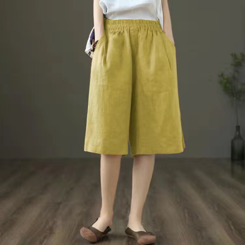 棉麻五分裤短裤女夏季薄款高腰宽松显瘦休闲裤直筒阔腿裤2024
