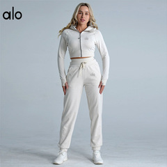 alo sco运动套装秋冬连帽紧身女短款健身外套修身瑜伽服跑步套装