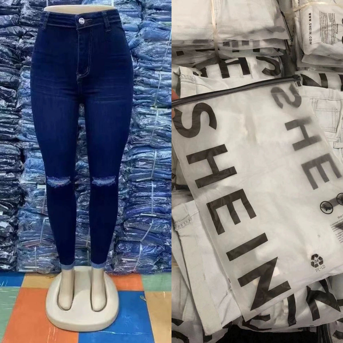 Трансграничный SHEIN Amazon Женские джинсы Разные хвосты быстрая мода European fast fashion