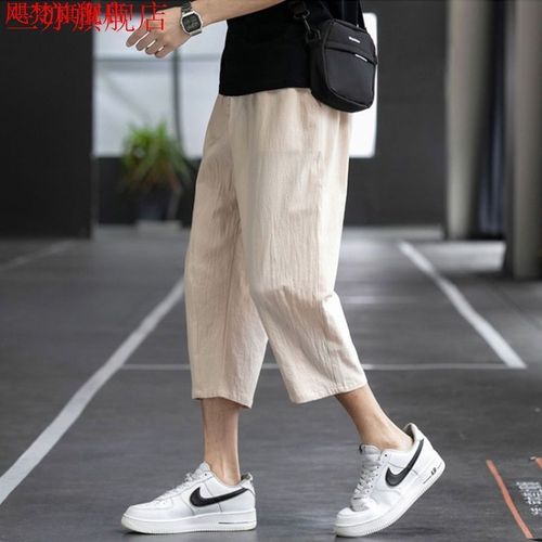 Chinese-style cotton and linen 7/8-length pants for men, summer loose and thin new Chinese style straight 7/8-length pants, plus-size linen pants