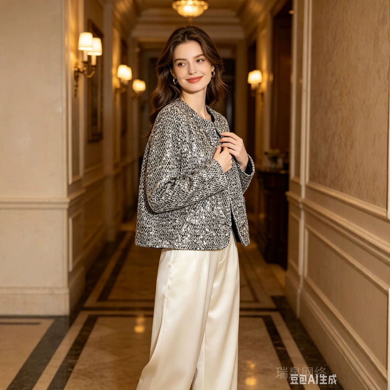 Cross-Border Wholesale Aliexpress European and American Women's Clothing 2024 Spring New Tweed Woolen Sequin Jacket for Women Cross-Border Wholesale Aliexpress European and American Women's Clothing 2024 Spring New Tweed Woolen Sequin Jacket for Women