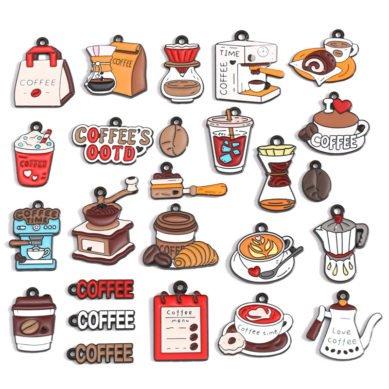 Oil-Drip Spray Paint Black Coffee Series Coffee Machine Accessories DIY Necklace Bracelet Pendant Keychain Charm Oil-Drip Spray Paint Black Coffee Series Coffee Machine Accessories DIY Necklace Bracelet Pendant Keychain Charm