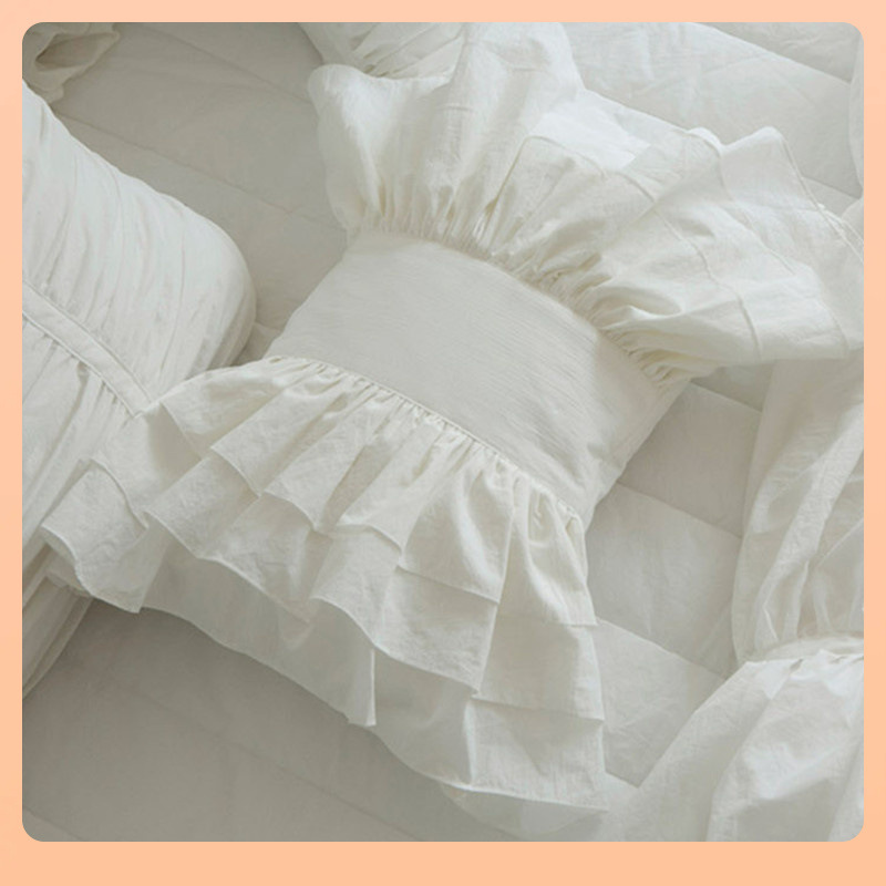 ✅ Ins Korean-Style Pure Cotton Princess-Style Cute Pillow with Lotus Leaf and Bow Design, Adds Extra Soft Decoration