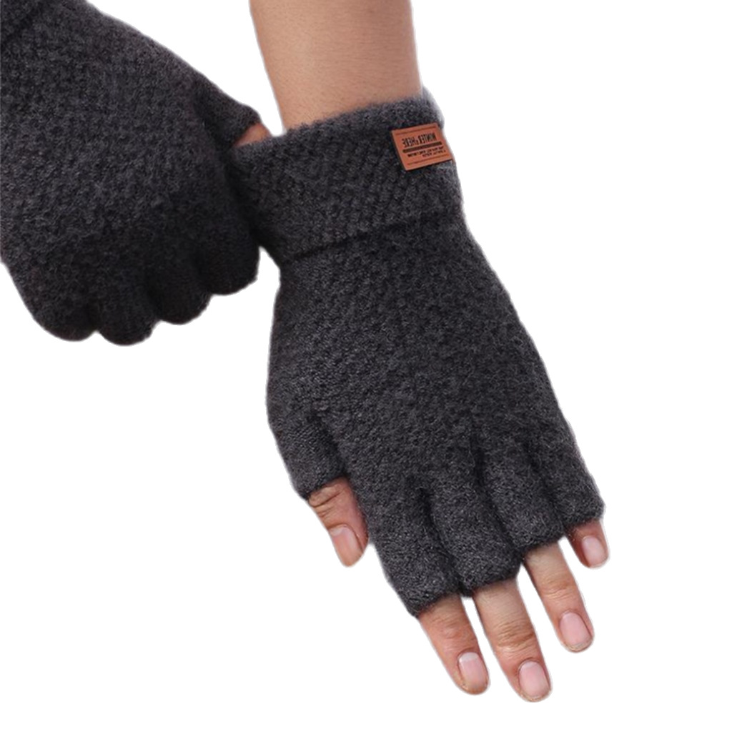 Invierno guantes calientes hombres medio Dedo de punto adulto montar guantes sin dedos estudiante guantes de escritura en stock al por mayor