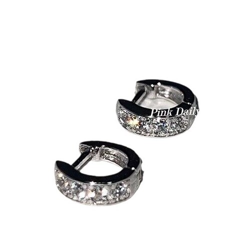 Delicate Mini Diamond Hoop Earrings with Edge Stud Hole 925 Silver Snuggly Clasp Ultra Sparkling  New Style