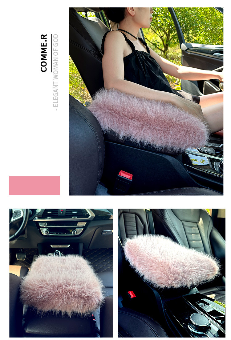 Car armrest box mat in stock for winter, fluffy plush thickened armrest box cover, car interior long plush wholesale