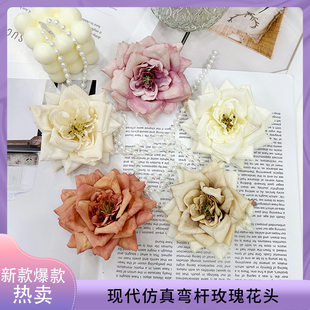 Rose simulated flowers rose head fake flowers bent branches flowers rose corner rose hairpin flower silk flower high-end foreign trade artificial flowers