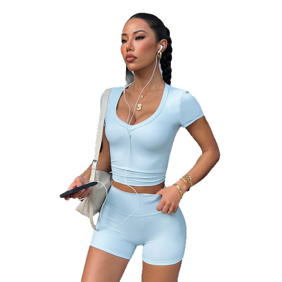 Yoga T-shirt en short set voor dames, 2-delige set – Ademende, elastische en comfortabele workout outfit voor vrouwen, lichtgewicht sportkleding voor de sportschool en hardlopen_voghion.com