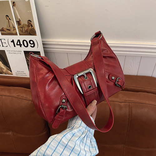 2025 Summer New Mustard Yellow Minority Retro Bag for Women American Wasteland Style Single Shoulder Underarm Bag Baguette Bag Trend