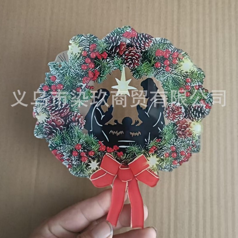 跨境花环圣诞节门饰门楣挂饰圣诞场景装饰浆果花环松果红豆发财果|undefined