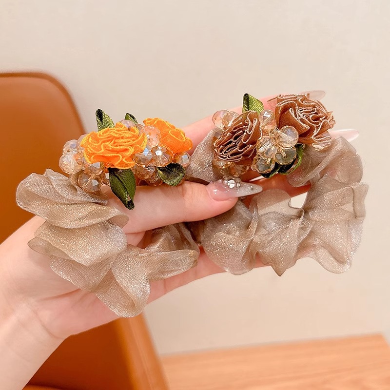 Mori Fairy belleza flores de cabello de niña alta sensación de diamante anillo de cabello de intestino para niños atado pelo banda elástica de alta elasticidad