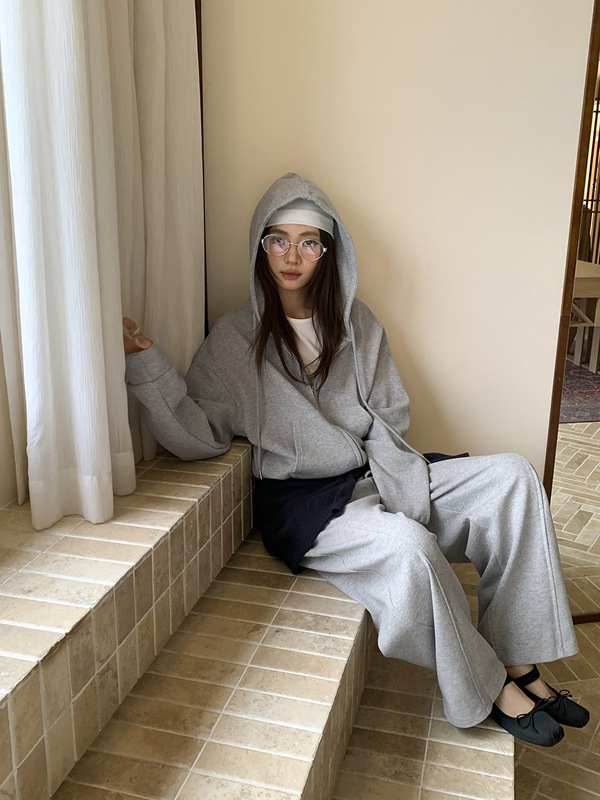 广州十三行2025秋韩系慵懒风连帽拉链口袋修身螺纹底卫衣女03077|undefined