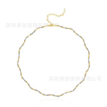 S925纯银彩银项圈 双色分色双股麻花定型项链 多色可选颈饰女批发
