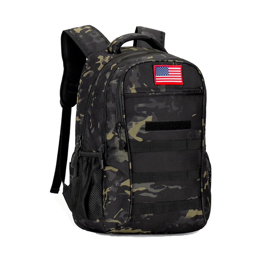 工厂定制新款黑色迷彩大容量双肩包多功能户外野营收纳战术装备包