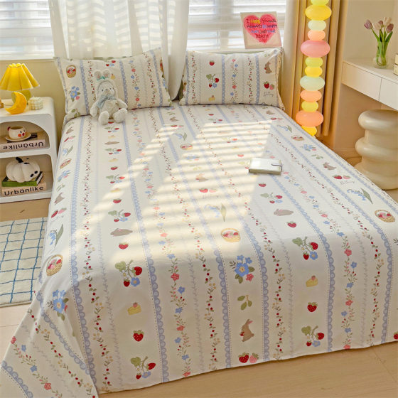 Pastoral Style Cotton Bed Sheet Single Piece 100 Cotton Student Dormitory Floral Single Piece Sheet Pillowcase Three Piece Set Kang Single 1