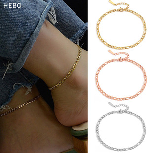 European and American cross-border single-chain hip-hop punk stainless steel anklet 4MM Figaro chain titanium steel gold-plated DIY anklet accessories