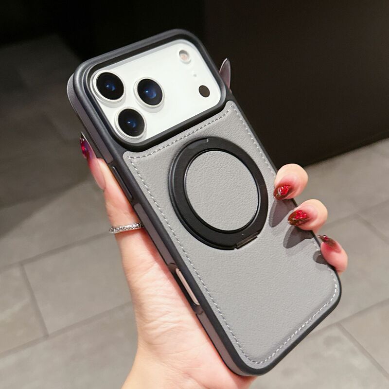 适用iPhone17ProMax磁吸手机壳旋转支架苹果16E皮革17air防摔保护|undefined