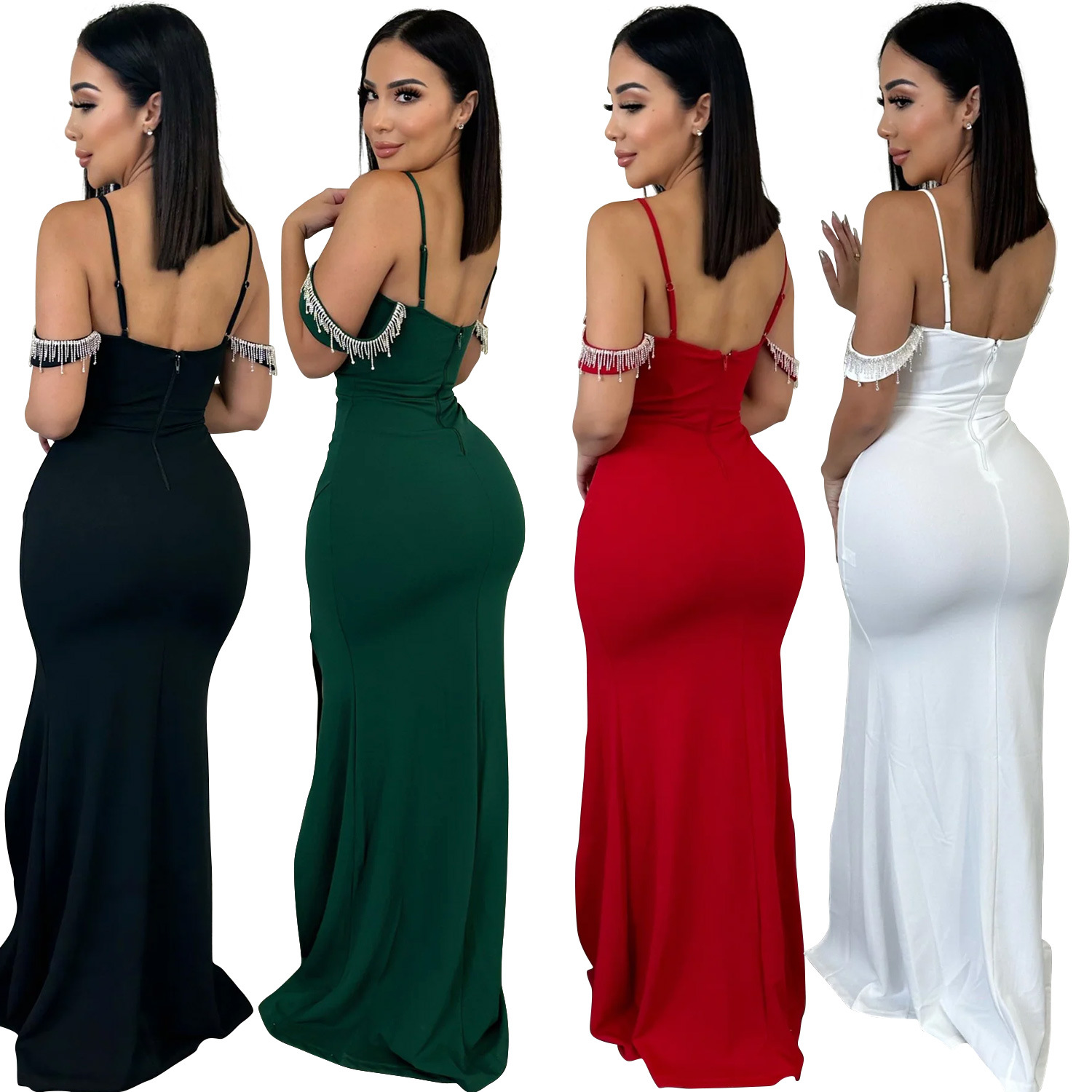 C6771 transfronteriza AliExpress Amazon vestido de correa de borla de color sólido de las mujeres de la moda europea y americana image 6