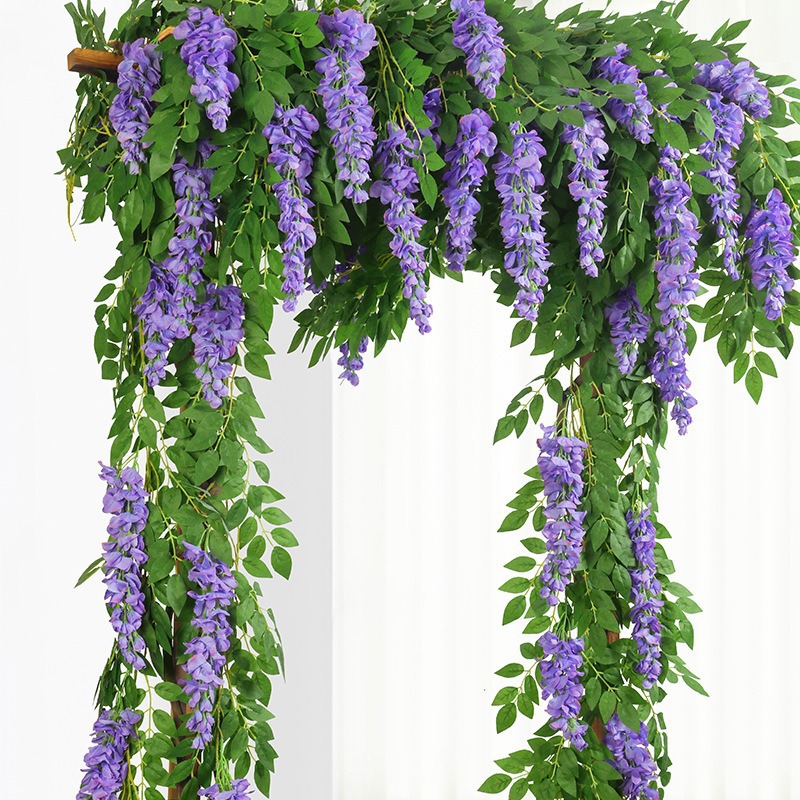 Simulación de flores de wisteria de caña de flores colgantes de techo de flores colgantes de caña de flores decorativas de plástico de plantas de aire acondicionado tubería de protección
