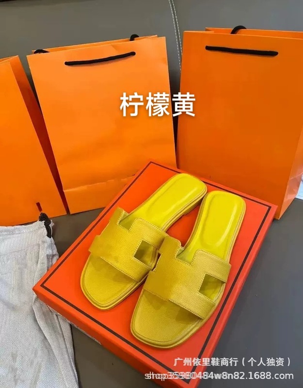 跨境h拖百搭拖鞋H家经典款一字型平底羊皮纹掌纹漆皮女式凉鞋休闲|undefined