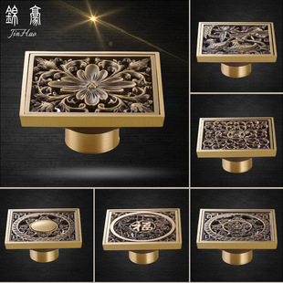 Pure Copper Antique Bathroom Odor-proof Floor Drain Brass Vintage Bathroom Insect-proof Drainage All Copper Carved Balcony Drainer