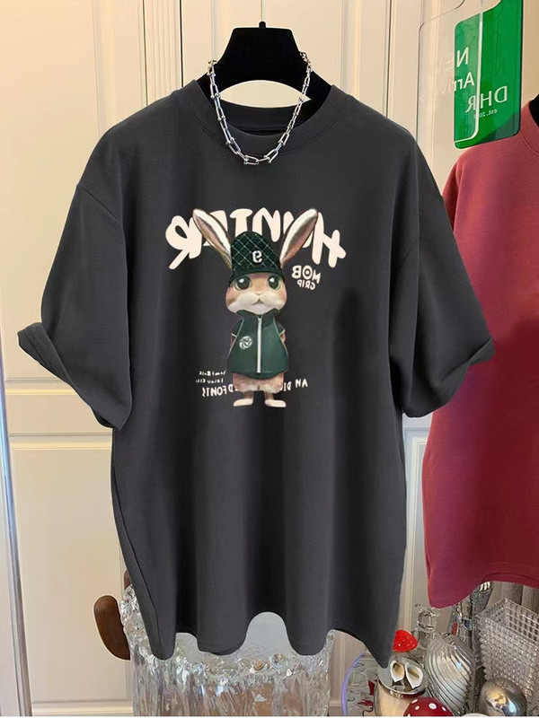 2024 New Cotton Short-sleeved T-shirt Women's Mid-length Loose Casual Fashionable All-match Thickened Top for Spring Autumn and Winter 2024 New Cotton Short-sleeved T-shirt Women's Mid-length Loose Casual Fashionable All-match Thickened Top for Spring Autumn and Winter