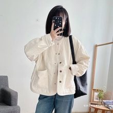 单排扣圆领夹棉外套女冬小个子宽松显瘦时尚减龄温柔风大口袋棉衣