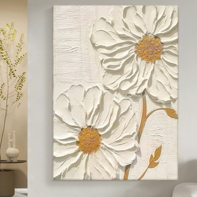 Customized Hand-Painted Stereo Thick Texture Cream Style Sunflower Normcore Living Room Decoration Hanging Painting Entrance Painting Pure Hand-Painted