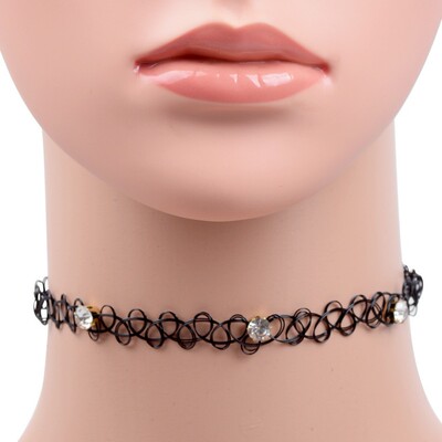 三颗钻鱼线复古纹身编织项链 鱼线锁骨链颈链脖套 欧美流行|ru