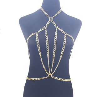 Cross-border jewelry European and American exaggerated punk style women's sexy simple metal body chain chest chain clothing accessories
