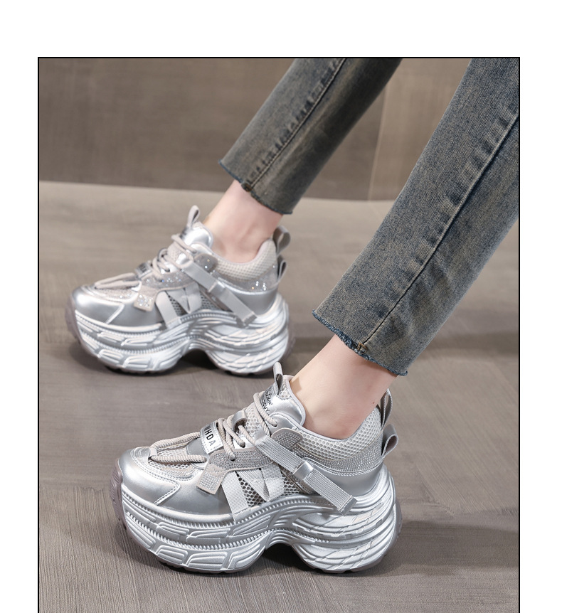 Giày sneaker nữ đế dày rhinestone lưới thoáng khí — Màu be chi tiết 15