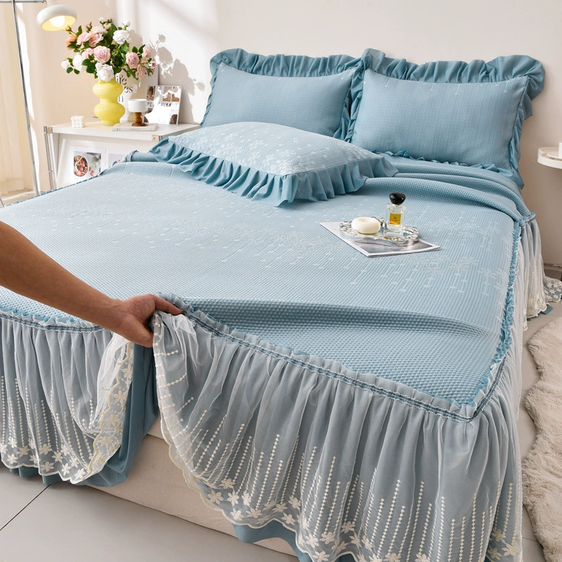 Летнее одеяло, покрывало, коврик из ледяного шелка, комплект летнего латексного коврика, юбка для кровати, комплект из четырех предметов, кружевное одеяло с кондиционером, прохладный шелк