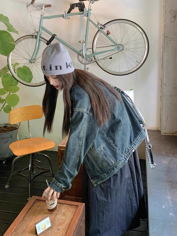 深色水洗复古牛仔外套女春秋新款宽松显瘦高级感时尚牛仔上衣|undefined