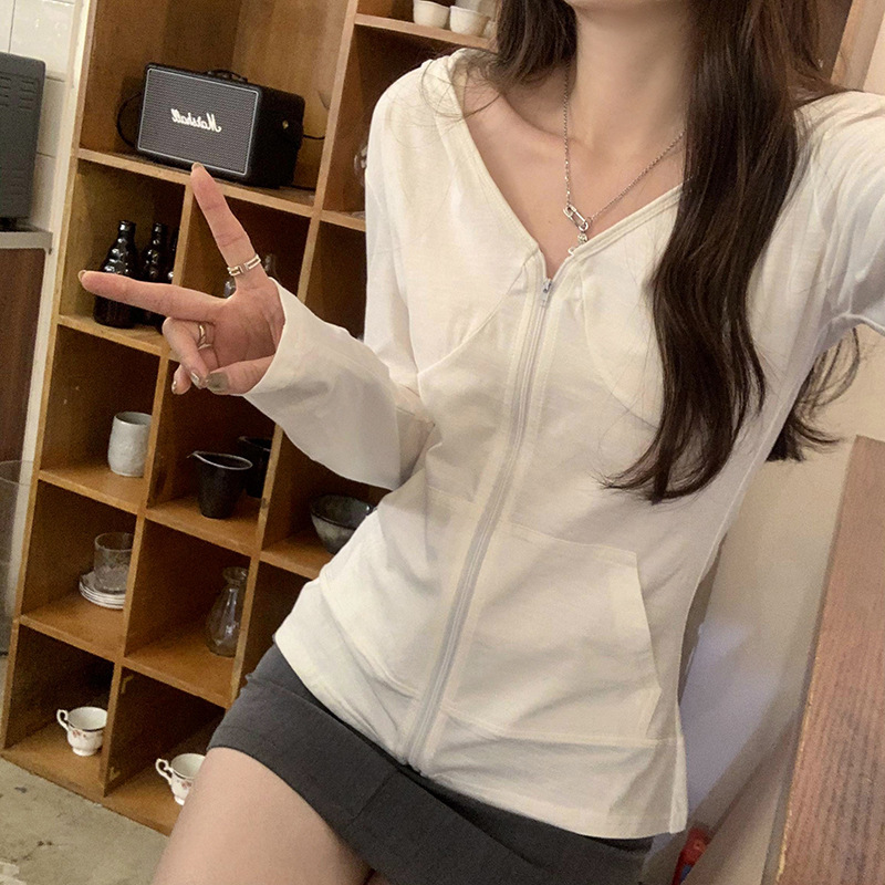 European-Style In-Stock Bamboo Cotton Hooded Sun-Protection Cardigan T-Shirt Jacket for Women, 2026 Spring Model, Elegant Slim-Fit Slimming Top European-Style In-Stock Bamboo Cotton Hooded Sun-Protection Cardigan T-Shirt Jacket for Women, 2026 Spring Model, Elegant Slim-Fit Slimming Top