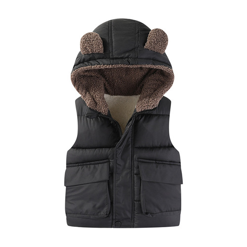 Children's vest hooded thickened boy's outer wear warm vest baby girl's velvet vest small and medium-sized cute baby